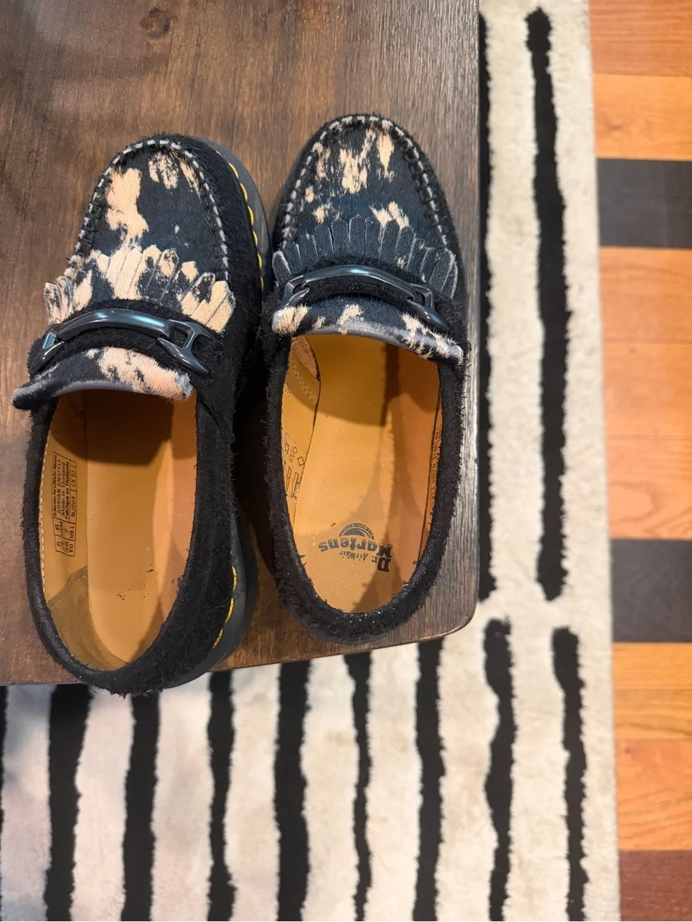 Dr. Martens Kids Black and Cream Ponyhair Moccasins